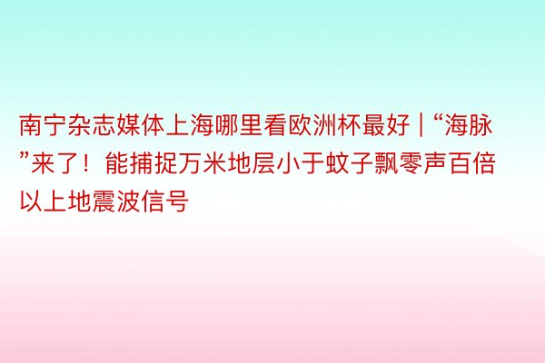 南宁杂志媒体上海哪里看欧洲杯最好 | “海脉”来了！能捕捉万米地层小于蚊子飘零声百倍以上地震波信号