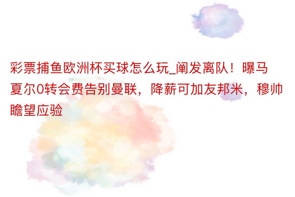彩票捕鱼欧洲杯买球怎么玩_阐发离队！曝马夏尔0转会费告别曼联，降薪可加友邦米，穆帅瞻望应验
