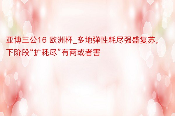 亚博三公16 欧洲杯_多地弹性耗尽强盛复苏，下阶段“扩耗尽”有两或者害